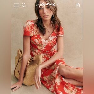 Sezane Alessia dress, red floral print, size 38